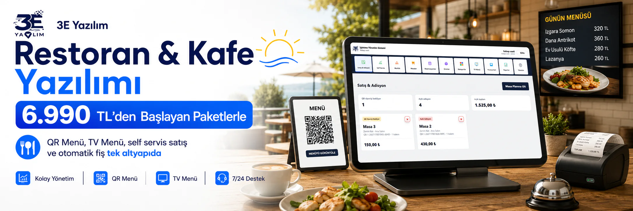 Restoran ve kafe sipariş yönetimi ekranları