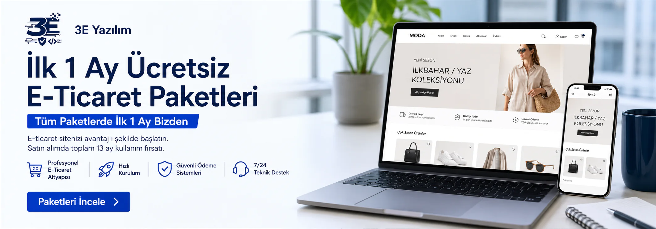 1 ay ücretsiz e-ticaret sitesi kampanyası ve çevrim içi mağaza yönetimi