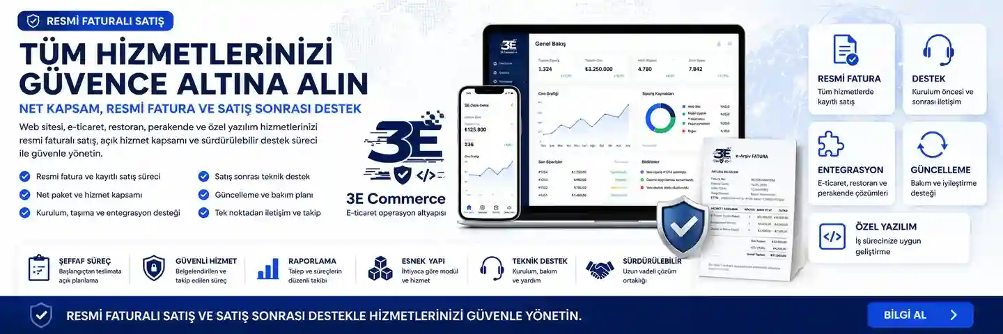 3E Yazılım resmi faturalı satış ve satış sonrası destek
